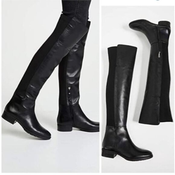 Sam Edelman Pam Over The Knee OTK Black Leather Flat Boots Size 7 - Picture 1 of 6